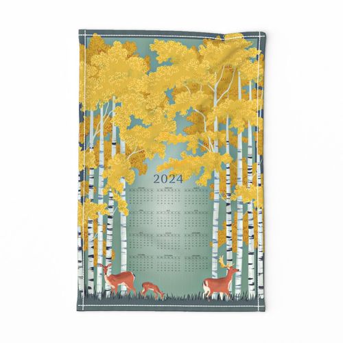 Deer in Silver Birch Tea Towel Calendar 2023