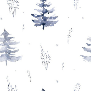 Watercolor winter landscape with fir forest the mountains. Christmas and new year design. Snow and tree. Holiday mood