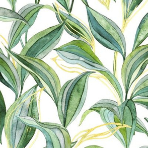 Leaves + Lines in Olive + White with Golden Yellow Lines - large