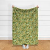 Tropical Watercolor Leaves in Golden Tan and Green - large