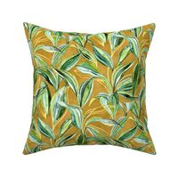 Tropical Watercolor Leaves in Golden Tan and Green - large