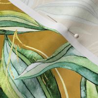 Tropical Watercolor Leaves in Golden Tan and Green - large