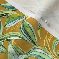 Tropical Watercolor Leaves in Golden Tan and Green - small