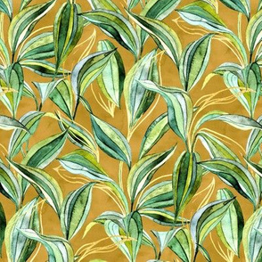 Tropical Watercolor Leaves in Golden Tan and Green - small