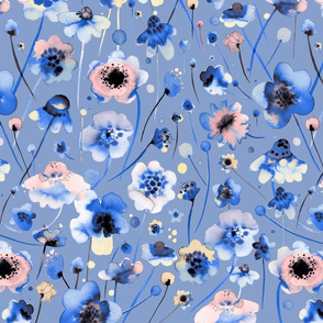 Soft watercolor flowers Light blue