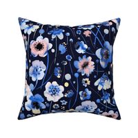 Soft watercolor flowers Navy blue