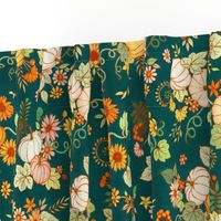 Contemporary Tossed Sunflower and Pumpkin Chintz - bright