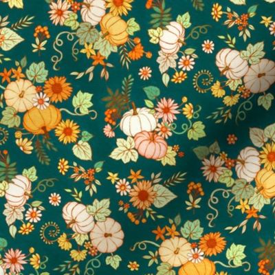 Contemporary Tossed Sunflower and Pumpkin Chintz - bright, tiny