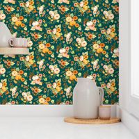 Contemporary Tossed Sunflower and Pumpkin Chintz - bright, tiny