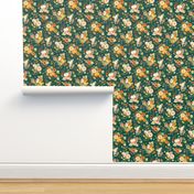 Contemporary Tossed Sunflower and Pumpkin Chintz - bright, tiny