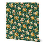 Contemporary Tossed Sunflower and Pumpkin Chintz - bright, tiny