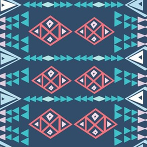 Coral turquoise geometric design dark blue background 