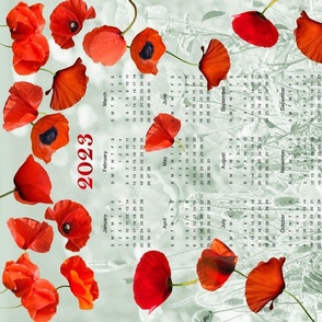 2023 fabric calendar with Red Poppies Tea Towel or wallhanging