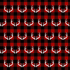 White deer antlers on 1-inch red and black buffalo plaid