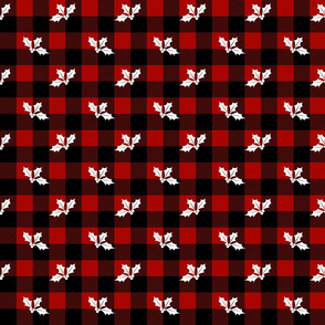 Small White Holly on Red and black buffalo plaid