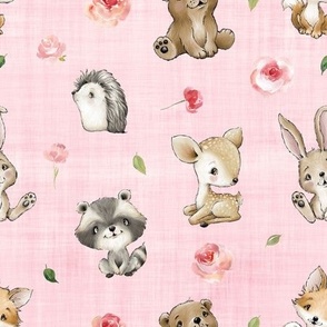 deer floral new pink linen