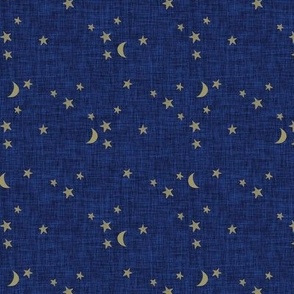 small stars and moons // soft gold on cobalt linen