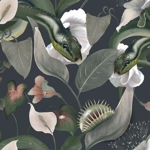 Green snakes and beautiful flora
