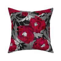 peonies red on linen texture - extra large