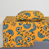 Boho Oriental flowers deep yellow Wallpaper