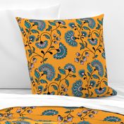 Boho Oriental flowers deep yellow Wallpaper