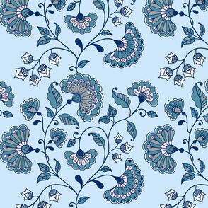Oriental flowers pastel blue Wallpaper