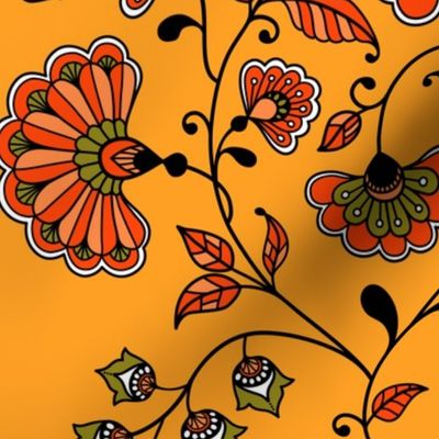 Boho Indian flowers deep yellow orange Wallpaper