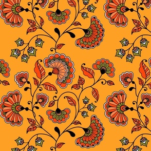 Boho Indian flowers deep yellow orange Wallpaper