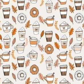 SMALL MINI pumpkin spice latte fabric coffee and donuts fall autumn traditions off-white