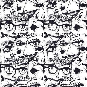 Faces ink hand drawn abstract seamless pattern 