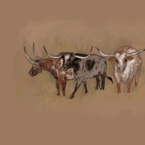 Three Longhorn Steers for Pillow