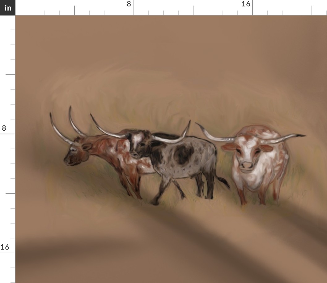 Three Longhorn Steers for Pillow