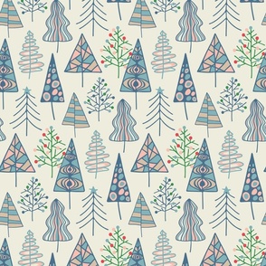 Christmas Trees Winter Holidays Doodle in Pastels - SMALL Scale - UnBlink Studio by Jackie Tahara