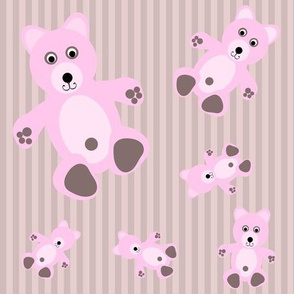 Teddy Bear Tumble Cute Pink Teddy Bear on Light Brown Striped Background
