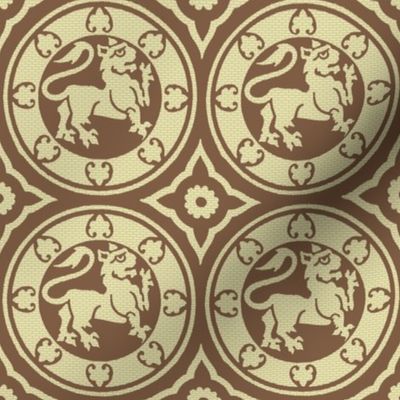 Medieval Lions in Circles, light brown