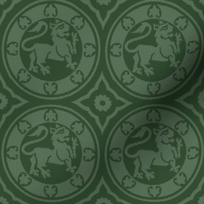 Medieval Lions in Circles, Green