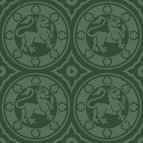 Medieval Lions in Circles, Green
