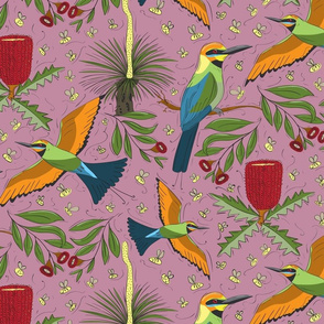 Rainbow Bee-eaters On Pink