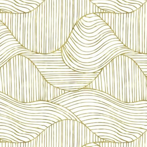 Dunes - Geometric Waves Stripes White Faux Metallic Gold Regular Scale