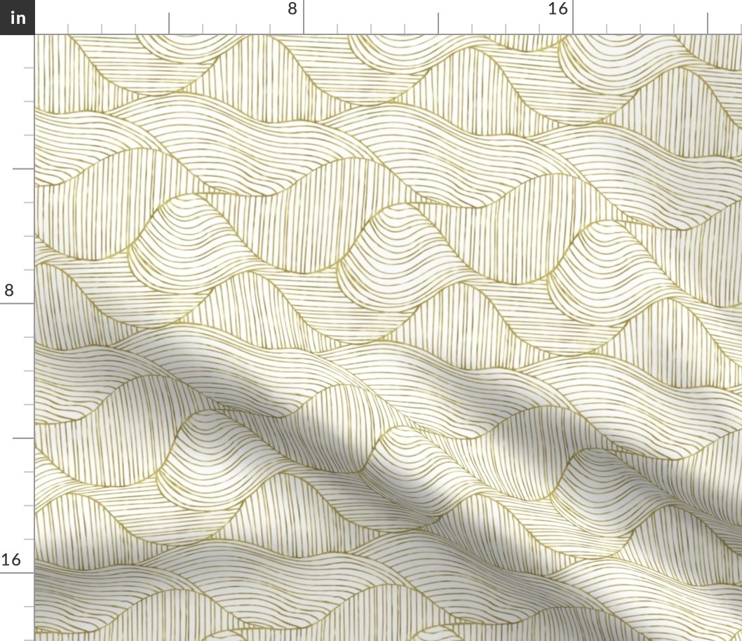Dunes - Geometric Waves Stripes White Faux Metallic Gold Regular Scale