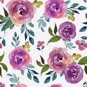 6" Jolie Purple Florals Lavender Dots