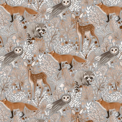 Cheater Quilt Fabric Woodland Animal Tracks by Gingerlous Navy Blue Gray  Forest Baby Boy Cotton Fabric by the Yard With Spoonflower 
