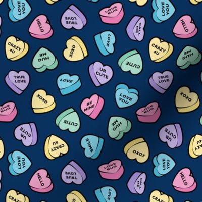 valentine's hearts - candy pastels - dark blue - LAD20