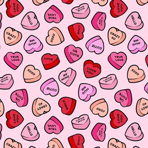 valentine's hearts - candy pastels - red and pink on pink - LAD20