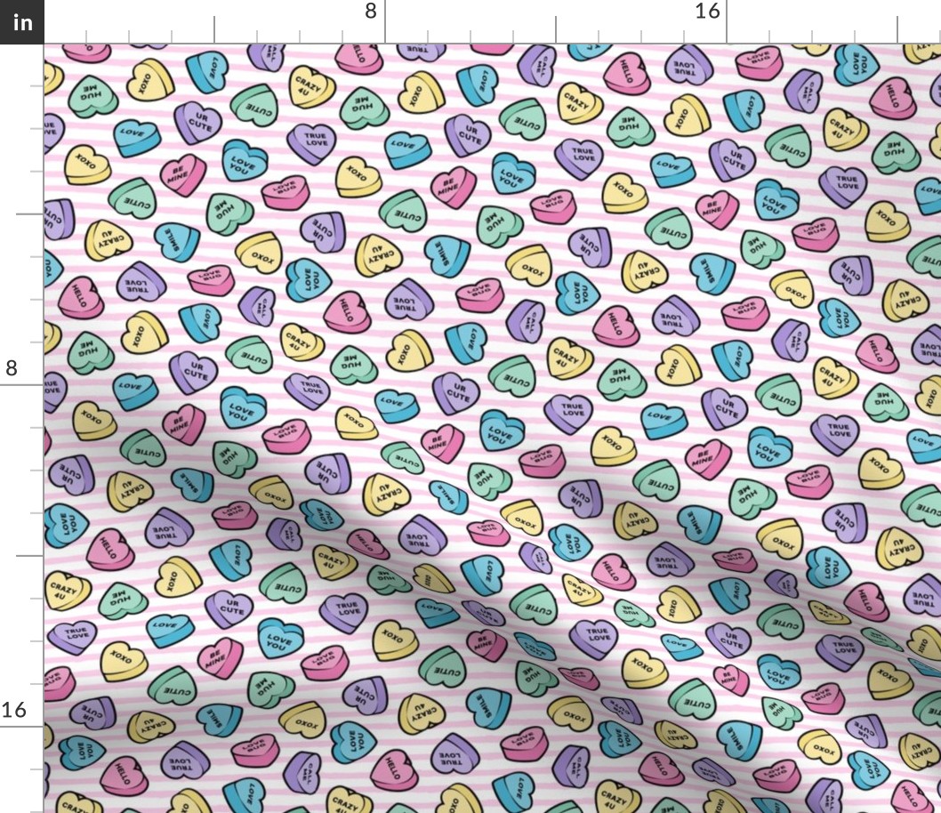 valentine's hearts - candy pastels - pink stripes - LAD20