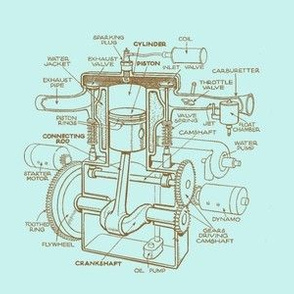 Single-cylinder T-head engine in antique blue