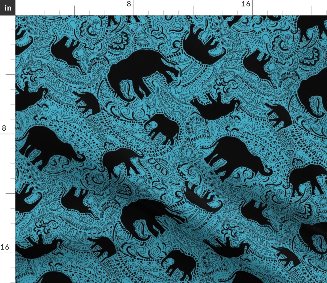 Paisley Elephants turquoise medium