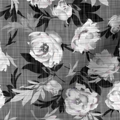 peonies white on linen texture