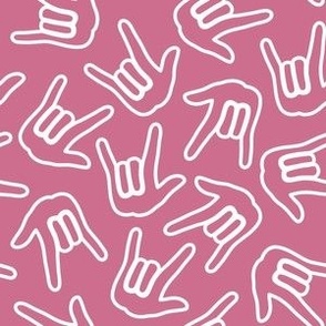 ASL I love you outline pink