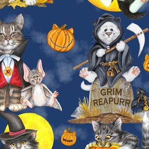 Big Cat Designs Halloween Cat Fabric Repeat - Large